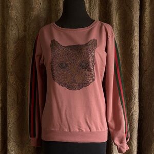 Vintage Gucci Pink Cat Embellished Sweater